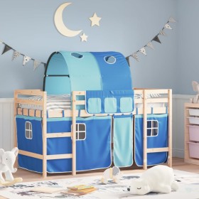 Cama alta para niños con túnel madera pino azul 90x200 cm de , Camas y somieres - Ref: Foro24-3206992, Precio: 194,80 €, Desc...