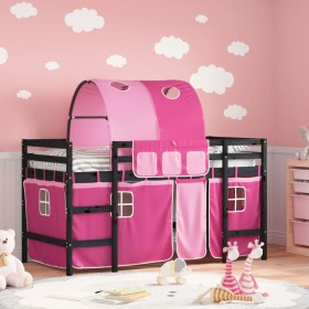 High bed for children with pink pine wood tunnel 90x200 cm by , Beds and slatted bases - Ref: Foro24-3206999, Price: 207,54 €...