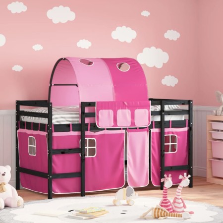 Cama alta para niños con túnel madera pino rosa 90x200 cm de , Camas y somieres - Ref: Foro24-3206999, Precio: 207,39 €, Desc...