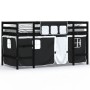 Cama alta niños con cortinas madera pino blanco negro 90x190 cm de , Camas y somieres - Ref: Foro24-3206979, Precio: 196,61 €...