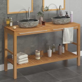 Mueble tocador madera teca maciza con lavabos de piedra de río de vidaXL, Tocadores de baño - Ref: Foro24-246497, Precio: 340...