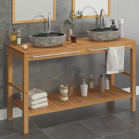 Solid teak wood vanity unit with river stone sinks by vidaXL, bathroom vanities - Ref: Foro24-246497, Price: 364,72 €, Discou...