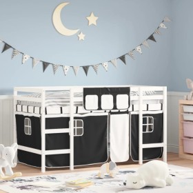 Cama alta niños con cortinas madera pino blanco negro 90x190 cm de , Camas y somieres - Ref: Foro24-3206976, Precio: 185,34 €...