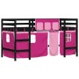 High bed for children with pink pine wood curtains 90x190 cm by , Beds and slatted bases - Ref: Foro24-3206981, Price: 196,54...