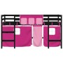 High bed for children with pink pine wood curtains 90x190 cm by , Beds and slatted bases - Ref: Foro24-3206981, Price: 196,54...