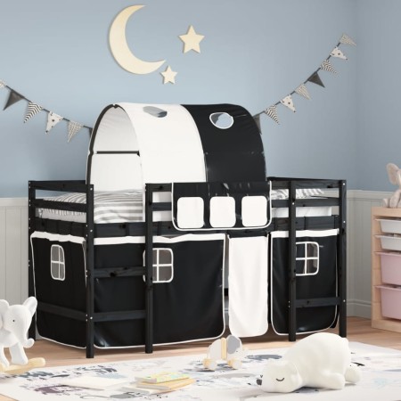 Children's loft bed with black white pine wood tunnel 80x200 cm by , Beds and slatted bases - Ref: Foro24-3206988, Price: 193...