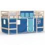 High bed for children with blue pine wood curtains 90x190 cm by , Beds and slatted bases - Ref: Foro24-3206974, Price: 181,55...