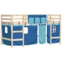 High bed for children with blue pine wood curtains 90x190 cm by , Beds and slatted bases - Ref: Foro24-3206974, Price: 181,55...