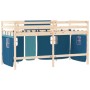 High bed for children with blue pine wood curtains 90x190 cm by , Beds and slatted bases - Ref: Foro24-3206974, Price: 181,55...