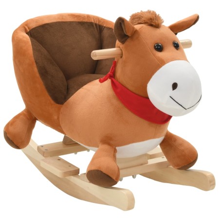 Caballo balancín de peluche con respaldo marrón 60x32x50 cm de vidaXL, Juguetes para mecerse y balancearse - Ref: Foro24-8022...