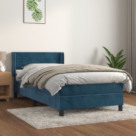 Box spring bed with dark blue velvet mattress 90x190 cm by , Beds and slatted bases - Ref: Foro24-3130995, Price: 329,95 €, D...