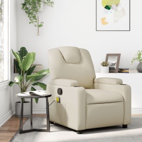 Sillón reclinable de masaje cuero sintético crema de , Sillones - Ref: Foro24-372397, Precio: 222,99 €, Descuento: %