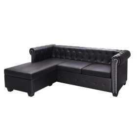 L-shaped Chesterfield sofa black synthetic leather by vidaXL, Sofas - Ref: Foro24-245536, Price: 589,12 €, Discount: %