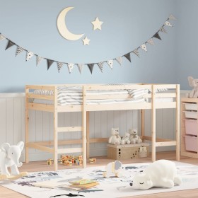 Children's loft bed with solid pine wood ladder 90x190 cm by , Beds and slatted bases - Ref: Foro24-835901, Price: 162,88 €, ...