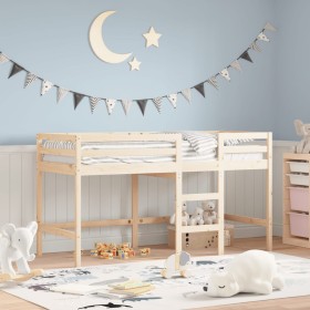 Cama alta de niños con escalera madera maciza pino 90x190 cm de , Camas y somieres - Ref: Foro24-835892, Precio: 148,61 €, De...