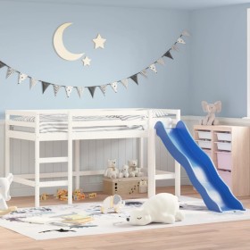 Children's loft bed with white solid wood slide 90x200 cm by , Beds and slatted bases - Ref: Foro24-835908, Price: 220,99 €, ...