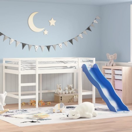 Cama alta de niños con tobogán madera maciza blanca 90x200 cm de , Camas y somieres - Ref: Foro24-835908, Precio: 217,82 €, D...