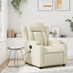 Sillón reclinable de masaje cuero sintético crema de , Sillones - Ref: Foro24-372435, Precio: 261,46 €, Descuento: %