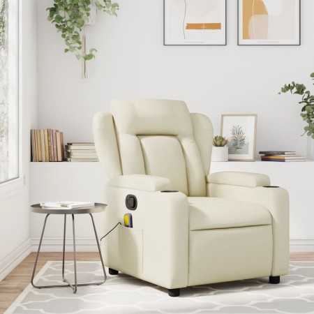 Sillón reclinable de masaje cuero sintético crema de , Sillones - Ref: Foro24-372435, Precio: 257,99 €, Descuento: %