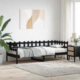 Solid black pine wood sofa bed 80x200 cm by , Beds and slatted bases - Ref: Foro24-840378, Price: 107,99 €, Discount: %