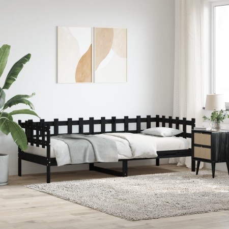 Solid black pine wood sofa bed 90x190 cm by , Beds and slatted bases - Ref: Foro24-840384, Price: 109,99 €, Discount: %