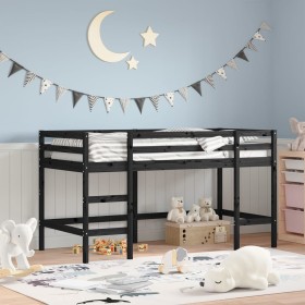 Children's high bed ladder solid black pine wood 80x200 cm by , Beds and slatted bases - Ref: Foro24-835897, Price: 131,14 €,...