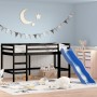 Children's high bed with slide black solid wood 90x190 cm by , Beds and slatted bases - Ref: Foro24-835912, Price: 215,61 €, ...