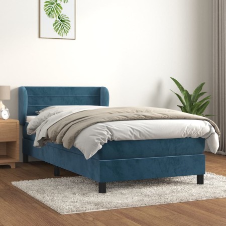 Box spring bed with dark blue velvet mattress 90x190 cm by , Beds and slatted bases - Ref: Foro24-3127527, Price: 327,74 €, D...