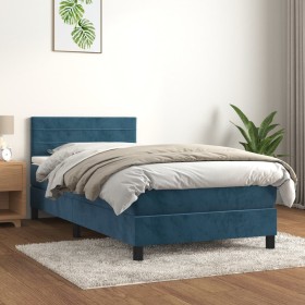 Box spring bed with dark blue velvet mattress 90x200 cm by , Beds and slatted bases - Ref: Foro24-3141345, Price: 294,99 €, D...