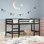 Cama alta de niños escalera madera maciza pino negra 90x200 cm de , Camas y somieres - Ref: Foro24-835900, Precio: 173,15 €, ...