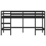 Cama alta de niños escalera madera maciza pino negra 90x200 cm de , Camas y somieres - Ref: Foro24-835900, Precio: 173,15 €, ...