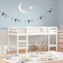 Cama alta de niños con escalera madera maciza blanca 90x200 cm de , Camas y somieres - Ref: Foro24-835902, Precio: 166,39 €, ...