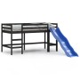 Cama alta de niños con tobogán madera maciza negra 90x200 cm de , Camas y somieres - Ref: Foro24-835909, Precio: 186,84 €, De...