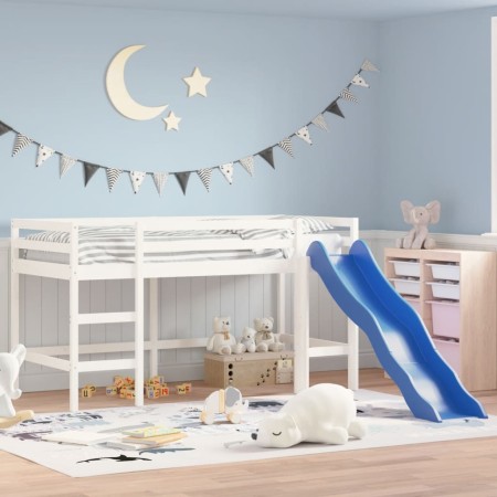 Cama alta de niños con escalera madera maciza blanca 80x200 cm de , Camas y somieres - Ref: Foro24-835905, Precio: 215,04 €, ...