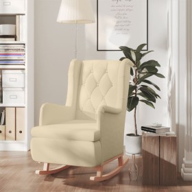 Sillón con patas mecedoras madera maciza caucho y tela crema de , Sillones - Ref: Foro24-329414, Precio: 213,99 €, Descuento: %