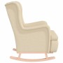 Sillón con patas mecedoras madera maciza caucho y tela crema de , Sillones - Ref: Foro24-329414, Precio: 229,77 €, Descuento: %