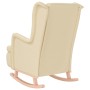 Sillón con patas mecedoras madera maciza caucho y tela crema de , Sillones - Ref: Foro24-329414, Precio: 229,77 €, Descuento: %