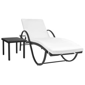 Garden lounger with cushion and black synthetic rattan table by vidaXL, Loungers - Ref: Foro24-42886, Price: 142,71 €, Discou...