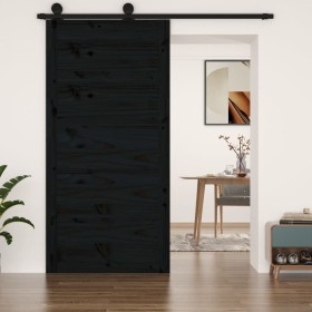 Solid black pine wood barn door 100x1.8x204.5 cm by , Doors - Ref: Foro24-824627, Price: 151,73 €, Discount: %