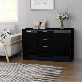 Glossy black chipboard sideboard 120x35.5x75 cm by , Sideboards - Ref: Foro24-801335, Price: 166,99 €, Discount: %