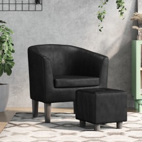 Sillón con taburete cuero sintético negro de , Sillones - Ref: Foro24-356491, Precio: 171,08 €, Descuento: %