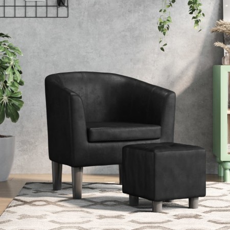 Sillón con taburete cuero sintético negro de , Sillones - Ref: Foro24-356491, Precio: 155,99 €, Descuento: %