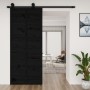 Solid black pine wood barn door 90x1.8x214 cm by , Doors - Ref: Foro24-824637, Price: 154,41 €, Discount: %