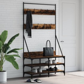 Coat rack with smoked oak shoe rack 100x40x184 cm by , Dresser Organizers and Bar Hangers - Ref: Foro24-837849, Price: 88,60 ...