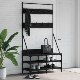 Black coat rack with shoe rack 100x40x184 cm by , Dresser Organizers and Bar Hangers - Ref: Foro24-837847, Price: 91,60 €, Di...