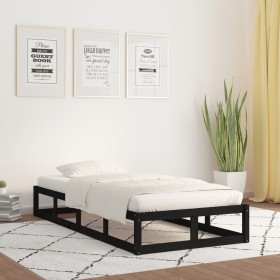 Black solid wood single bed frame 90x190 cm by , Beds and slatted bases - Ref: Foro24-820830, Price: 104,22 €, Discount: %