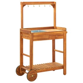 Carrito de cocina exterior madera maciza acacia 92x43,5x141,5cm de vidaXL, Carros de cocina y comedor - Ref: Foro24-43986, Pr...