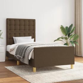 Estructura de cama con cabecero de tela marrón oscuro 90x200 cm de , Camas y somieres - Ref: Foro24-3125352, Precio: 138,55 €...