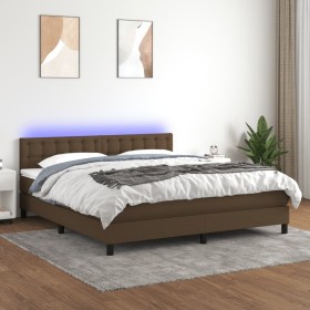 Cama box spring colchón luces LED tela marrón oscuro 180x200cm de , Camas y somieres - Ref: Foro24-3133496, Precio: 529,99 €,...