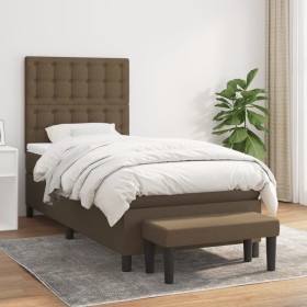 Cama box spring con colchón tela marrón oscuro 90x200 cm de , Camas y somieres - Ref: Foro24-3136888, Precio: 395,48 €, Descu...